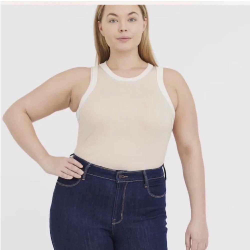 NWT Bundle of 3 Women's Cream Tank Top ribbed white trim